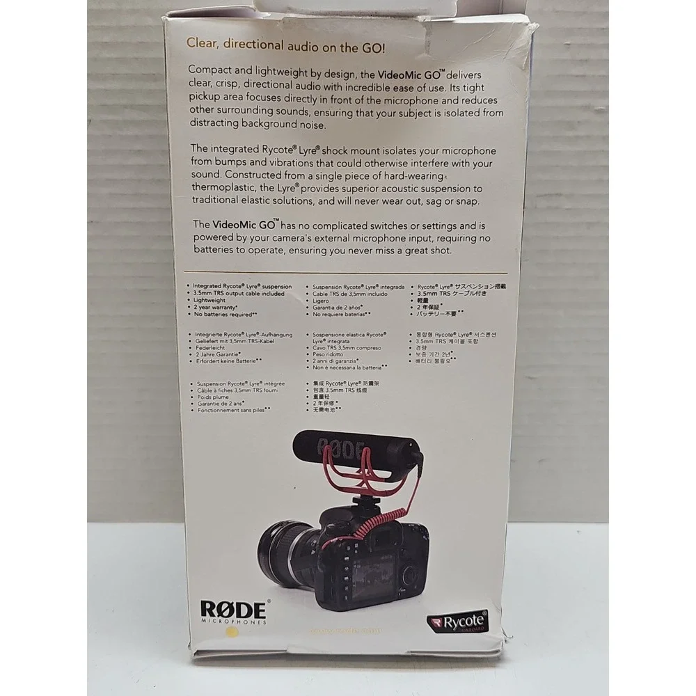Rode VideoMic GO On-Camera Shotgun Microphone with Rycote Lyre Shock Mounting